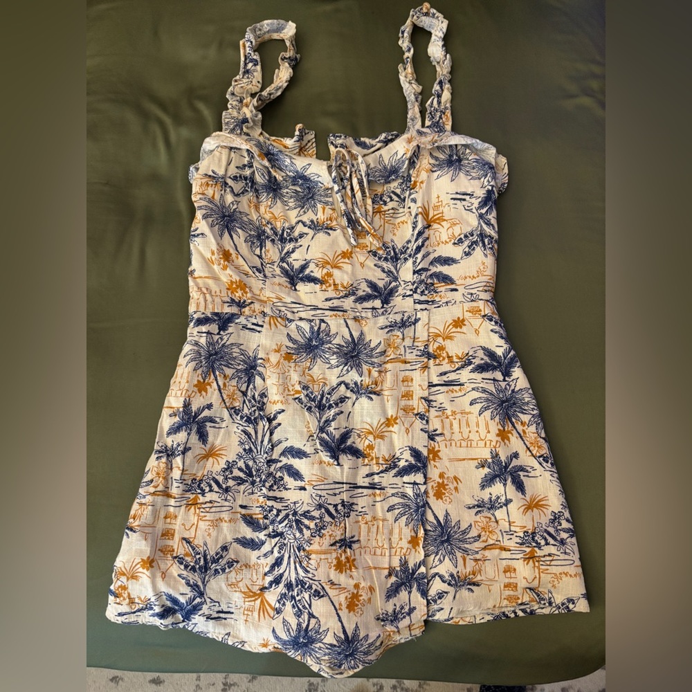 Lulus Blue and Orange Tropical Skort Romper